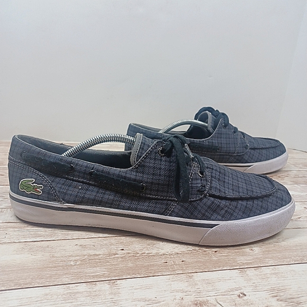 Lacoste Boat Deck Shoe Loafers Black Gray Plaid Men's Size 12 Slip On